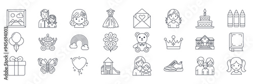 National Daughter Day icons set, Included icons as Baby Girl, Crayon, Rainbow, Flower and more symbols collection, logo isolated vector illustration