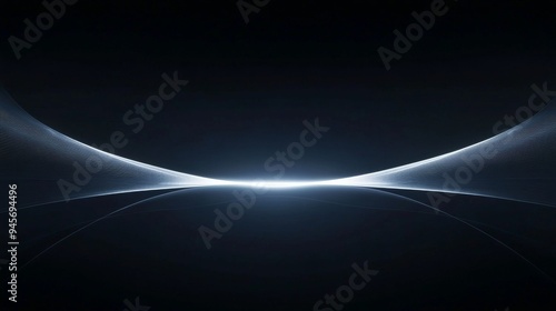 magine A sleek, futuristic abstract design featuring dark space-like elements. The image showcases a gentle curve of a horizon with a glowing, thin light arc at the center