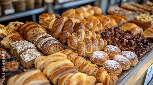 Wallpaper Mural An assortment of freshly baked pastries and breads is displayed on a tray at a bakery, inviting customers to indulge in their delicious treats.  Torontodigital.ca