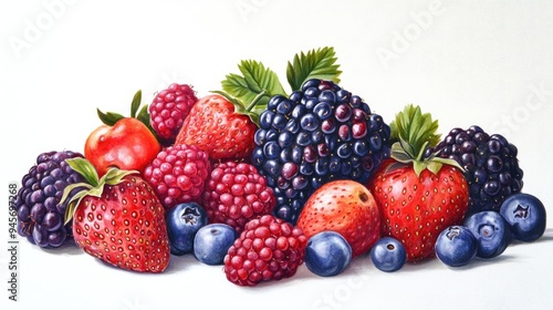 A Still Life Arrangement of Fresh Berries and Fruit