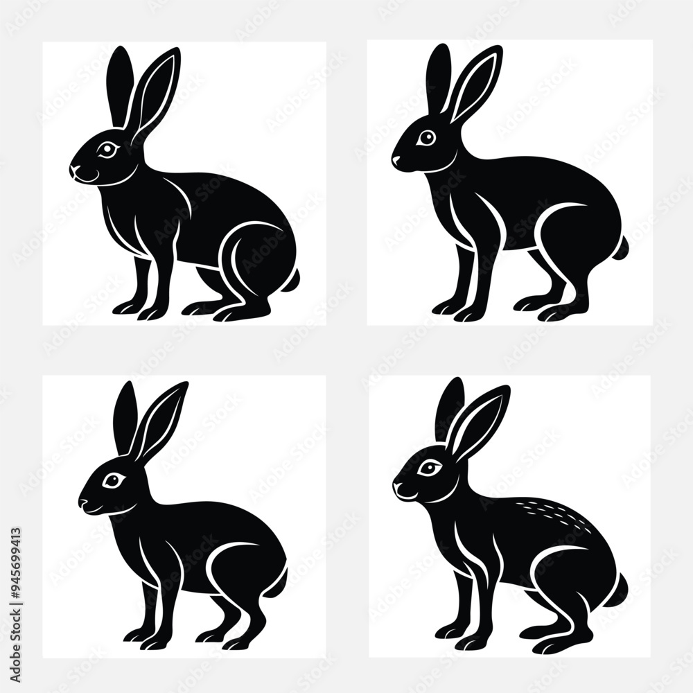 Fototapeta premium Hare stands silhouette vector illustration