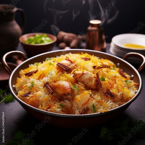 desi biryani rice with chicken photo