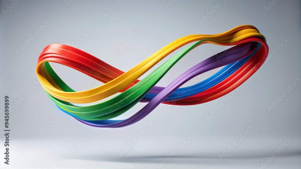A colorful resistance band is suspended in mid-air against a plain white background, its textured surface and vibrant hue creating a dynamic visual contrast. A colorful resistance band is suspended in mid-air against a plain white background, its textured surface and vibrant hue creating a dynamic visual contrast.