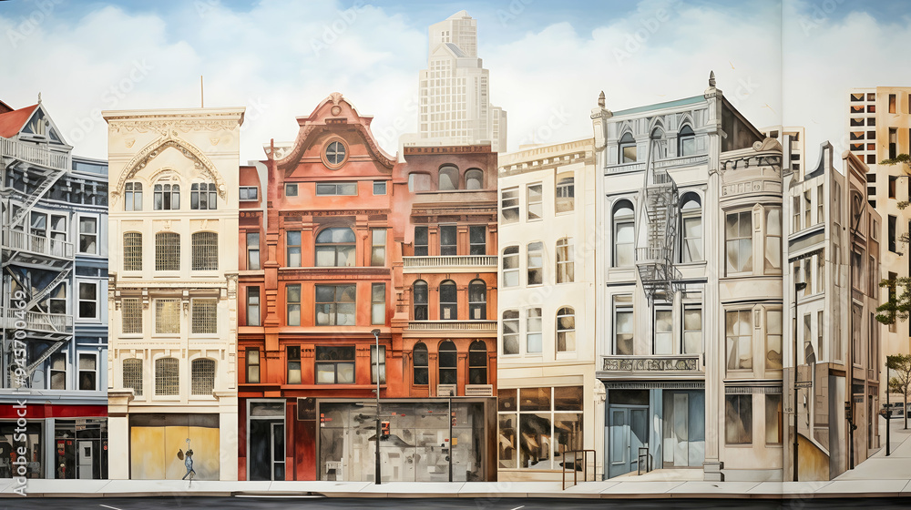 Obraz premium Close-up film view of cityscape murals