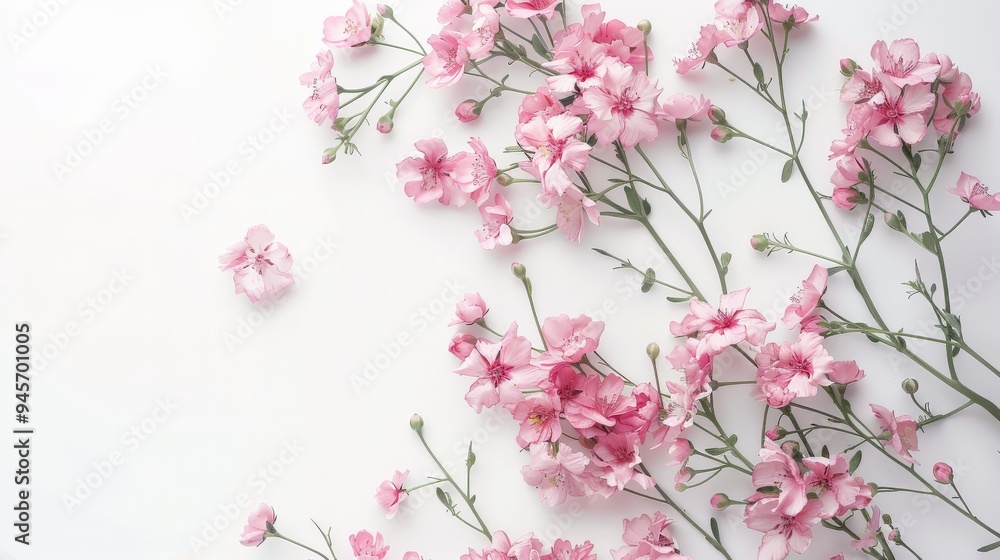 Delicate Pink Flowers on Clean White Background. Delicate Pink Flowers on Clean White Background.