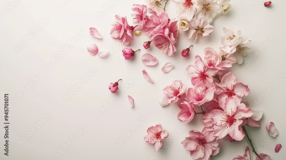 Delicate Pink Flowers on White Background. Delicate Pink Flowers on White Background.