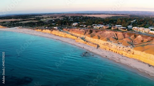 Wallpaper Mural Aerial view of beautiful cliffs and sandy beach at sunset over the ocean, Port Willunga, Australia. Torontodigital.ca