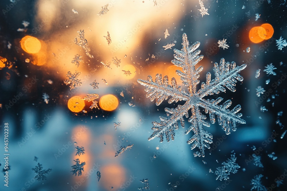 Icy snowflakes on a window pane Icy snowflakes on a window pane