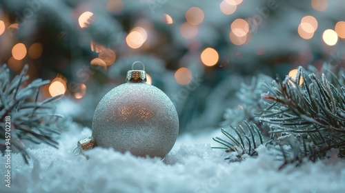 Silver Christmas Ornament In Snow.