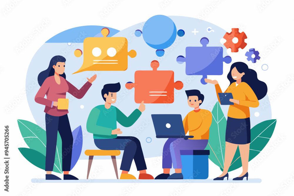 Conversation or communication for success, meeting discussion to get answer or solution, working together, partnership or collaboration concept, business people talk with speech bubble jigsaw connect. Conversation or communication for success, meeting discussion to get answer or solution, working together, partnership or collaboration concept, business people talk with speech bubble jigsaw connect.