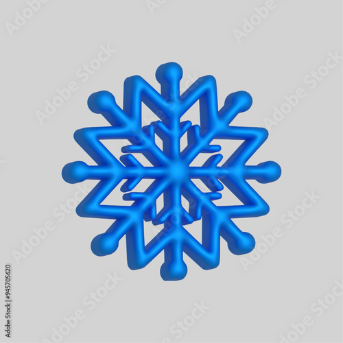 3d render set of snowflakes. Meteorology realistic element. Vector symbol of cold, frost. Design element for winter season 