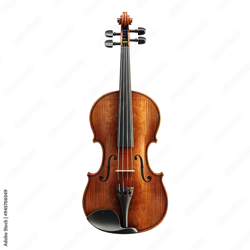 Fototapeta premium A beautifully crafted wooden violin, showcasing intricate details and a glossy finish, ideal for music lovers and educational content.