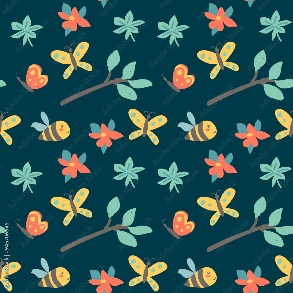 Obraz premium Childrens fashion pattern with baby animals. Cute safari african animals with plant - print. Childish seamless pattern for nursery design, kids textile, boys and girls fabric apparel.