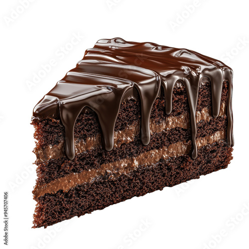 Indulge in this rich chocolate cake slice, layered with creamy chocolate filling and topped with glossy chocolate ganache.