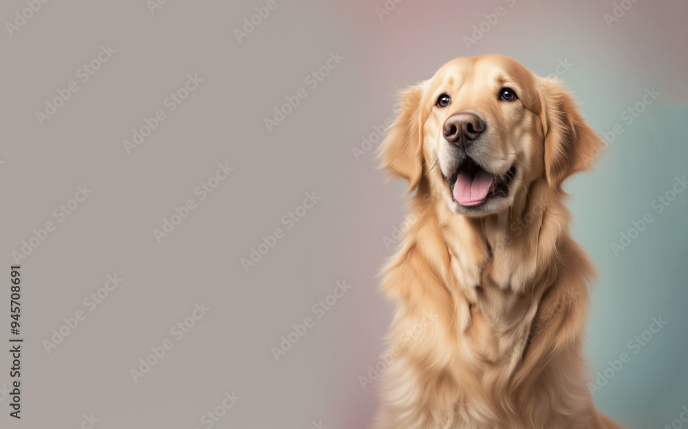 Golden Retriever Dog on Clean Empty Background with Copy Space Golden Retriever Dog on Clean Empty Background with Copy Space
