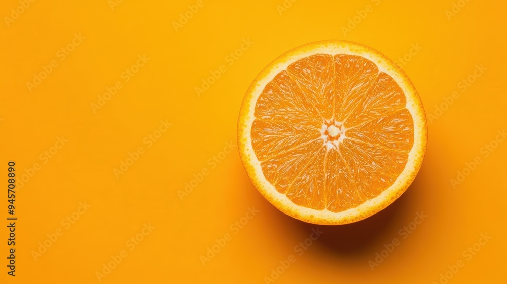 Fototapeta premium Vibrant Orange Slice Over Bright Yellow Background, Minimalist Style