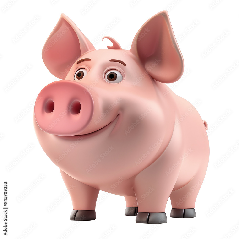Cute Cartoon Pink Pig Smiling with Big Ears and Curly Tail Isolated on Transparent Background Cute Cartoon Pink Pig Smiling with Big Ears and Curly Tail Isolated on Transparent Background