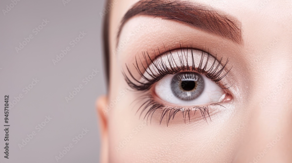Close-up of a woman's blue eye with long eyelashes Close-up of a woman's blue eye with long eyelashes
