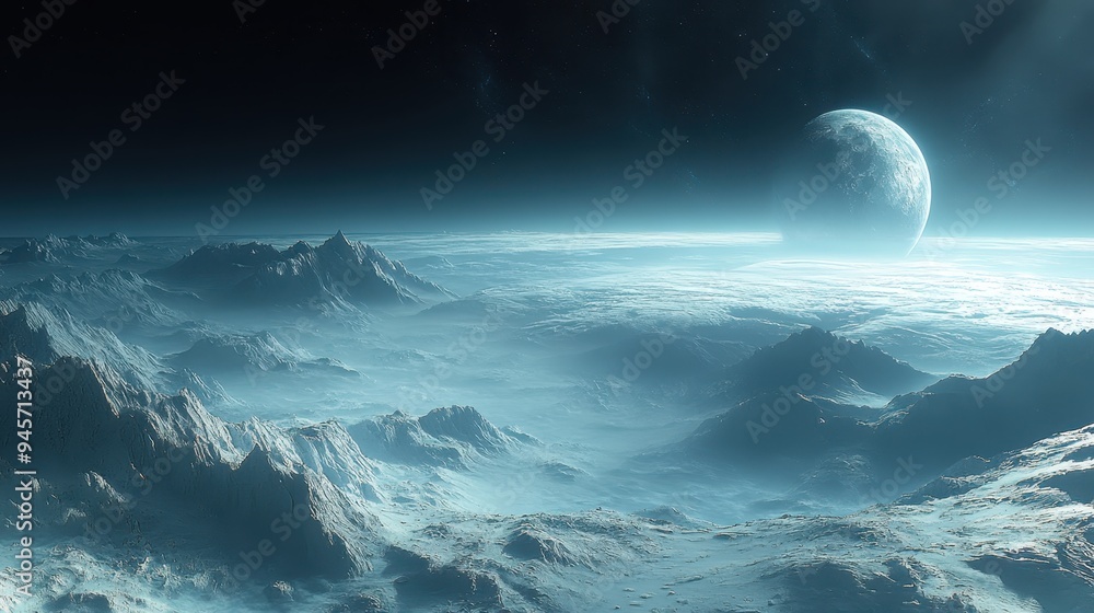 Cosmic Beauty: Distant Planet with Rings and Moon in Deep Space Cosmic Beauty: Distant Planet with Rings and Moon in Deep Space