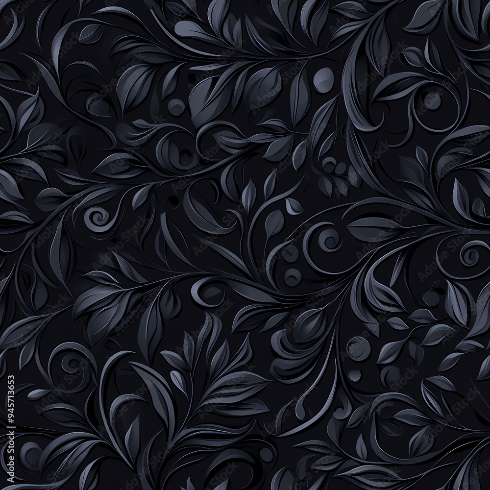 Elegant black floral pattern with intricate leaf designs. Elegant black floral pattern with intricate leaf designs.
