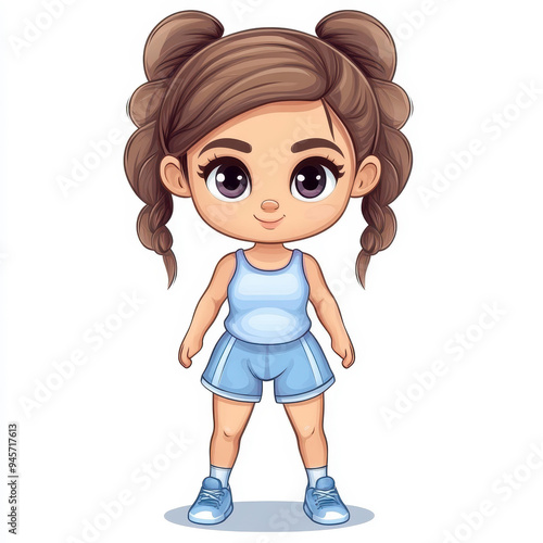 A cute chibi girl in a vibrant fitness outfit, ready to inspire everyone with her energetic workout vibes