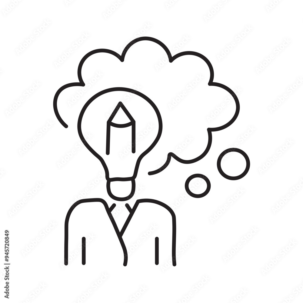 person thinking about idea. Design thinking linear icon. Imagination and inspiration. Easy problem solving ability. person thinking about idea. Design thinking linear icon. Imagination and inspiration. Easy problem solving ability.