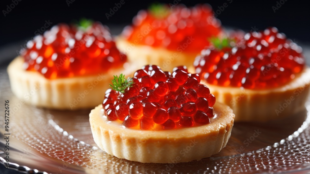 Tartlets with red salmon fish caviar, salmon caviar. Neural network ai generated art Tartlets with red salmon fish caviar, salmon caviar. Neural network ai generated art