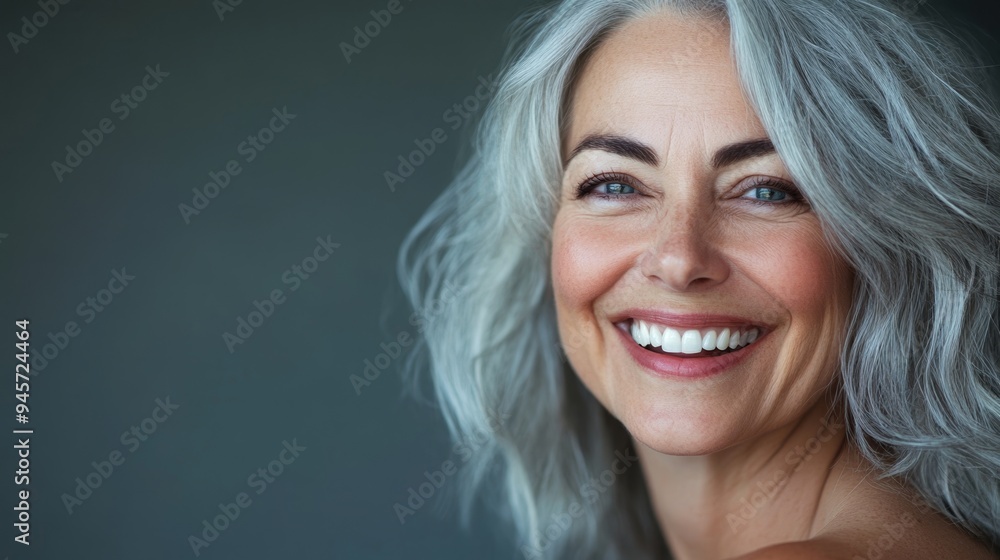 A joyful senior woman with grey hair laughing in natural light highlighting her beauty A joyful senior woman with grey hair laughing in natural light highlighting her beauty