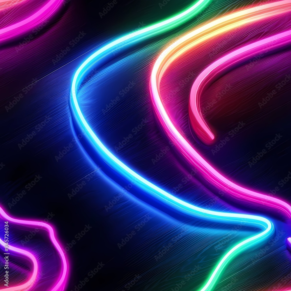 Colorful neon light trails in vivid hues against a dark background. Colorful neon light trails in vivid hues against a dark background.