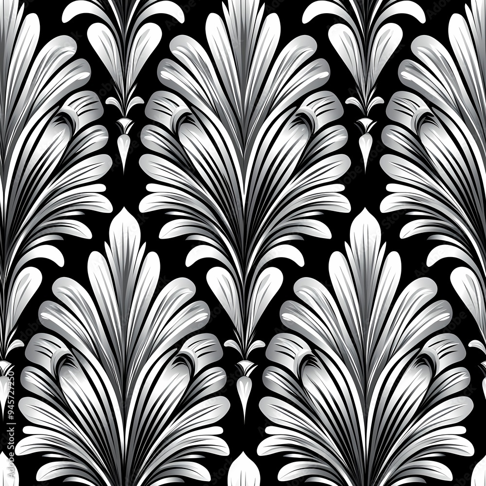 Elegant black and white floral pattern with a stylish design Elegant black and white floral pattern with a stylish design