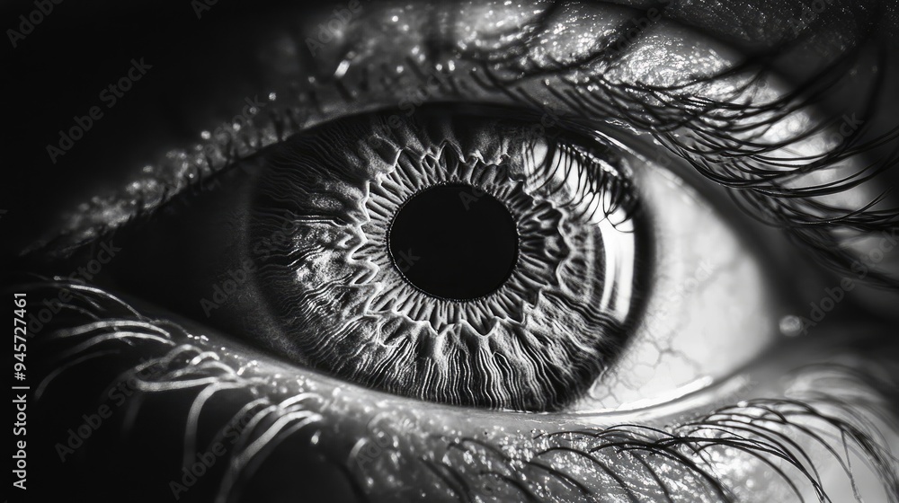 Fototapeta premium Close-up of a Human Eye in Black and White