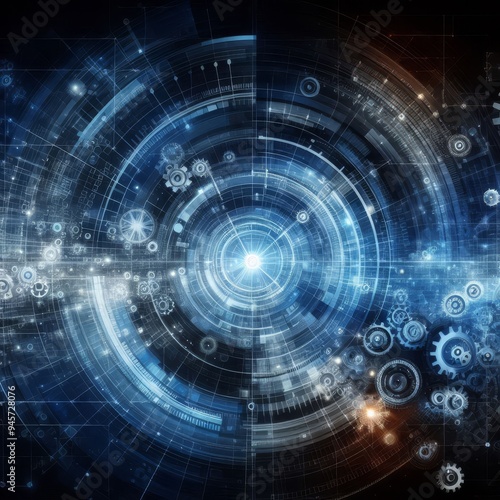 Wallpaper Mural Abstract blue digital technology background with gears and cogs, dark color palette
 Torontodigital.ca