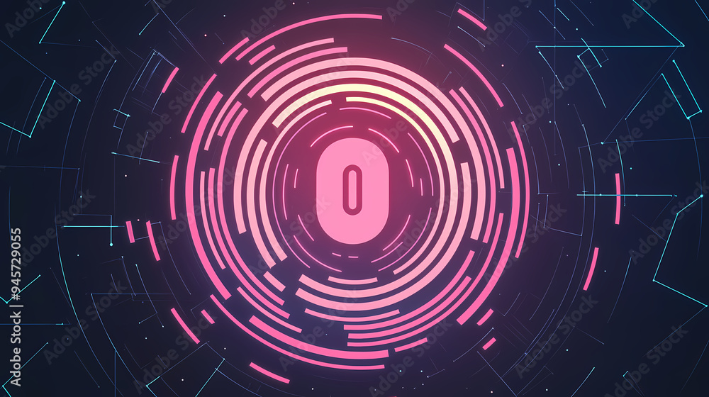 Abstract Digital Circle with Number Zero