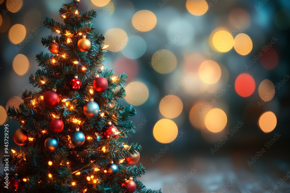 Beautifully lit Christmas tree standing in the rain, with colorful lights and a glowing star topper, creating a magical and festive scene. Beautifully lit Christmas tree standing in the rain, with colorful lights and a glowing star topper, creating a magical and festive scene.