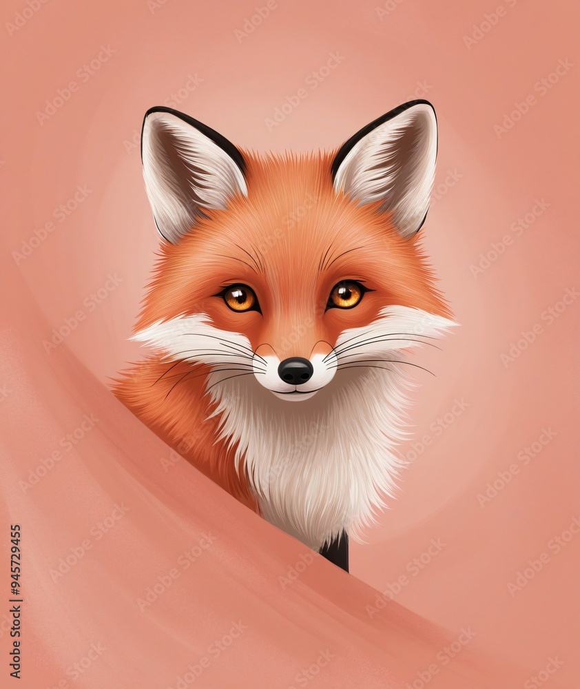 A minimalist portrayal of a curious fox peeking from behind a pastel coral background. The fox's bright eyes and soft fur create a charming contrast with the warm, pastel backdrop, Generative AI A minimalist portrayal of a curious fox peeking from behind a pastel coral background. The fox's bright eyes and soft fur create a charming contrast with the warm, pastel backdrop, Generative AI
