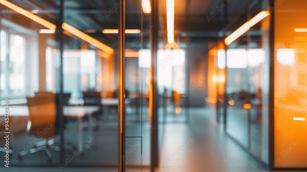 Blurred Office Interior with Warm Lighting Blurred Office Interior with Warm Lighting