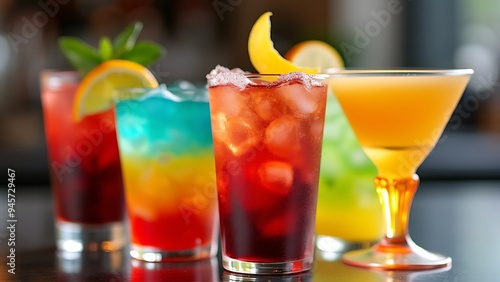 Colorful cocktails close up