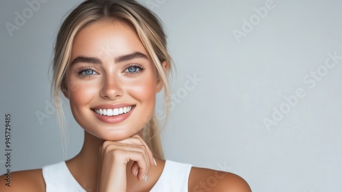 The smiling blonde woman photo