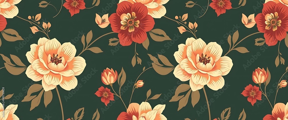 Seamless floral pattern featuring tulips and other flowers Seamless floral pattern featuring tulips and other flowers