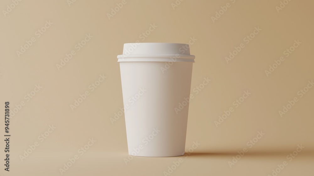 A blank coffee cup mock-up with a simple, wrap-around design, set against a soft, neutral background A blank coffee cup mock-up with a simple, wrap-around design, set against a soft, neutral background