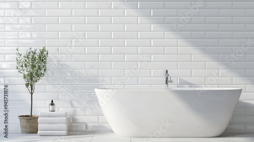 A bathroom wall covered in classic white subway tiles, with subtle grout lines creating a clean, timeless look