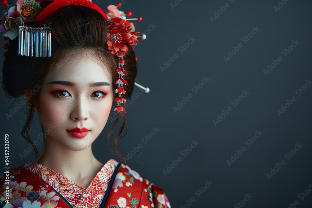 Young japanese woman in traditional red kimono Young japanese woman in traditional red kimono