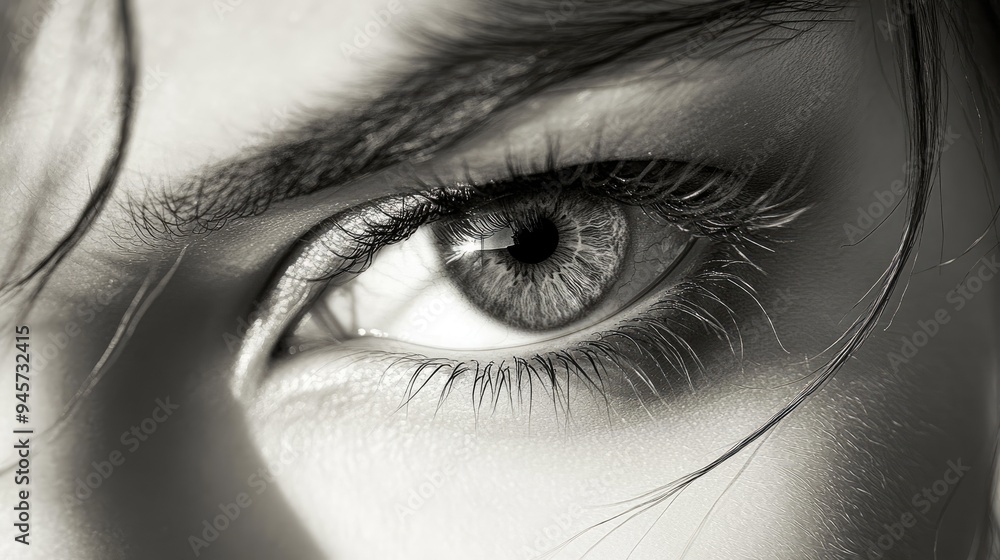 Obraz premium Close-up Black and White Photograph of a Woman's Eye