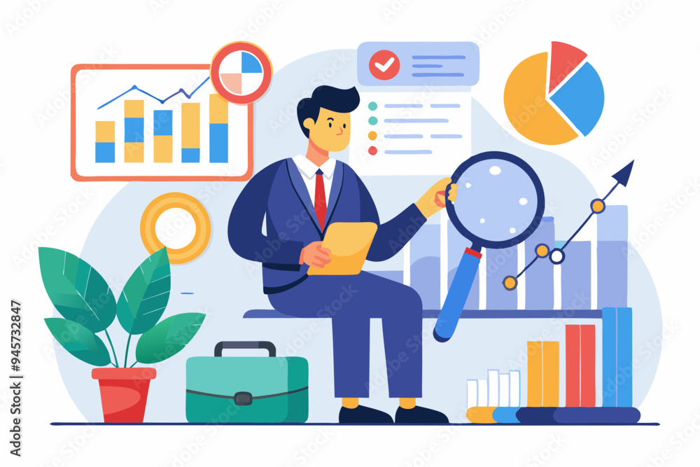 Data analysis chart and report, financial research or analyze information for marketing insight, analytics or optimization diagram, smart information, businessman analyze data with magnifying glass.
Data analysis chart and report, financial research or analyze information for marketing insight, analytics or optimization diagram, smart information, businessman analyze data with magnifying glass.