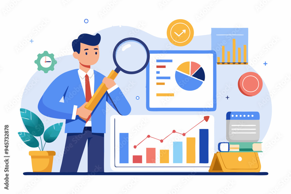 Data analysis chart and report, financial research or analyze information for marketing insight, analytics or optimization diagram, smart information, businessman analyze data with magnifying glass.
Data analysis chart and report, financial research or analyze information for marketing insight, analytics or optimization diagram, smart information, businessman analyze data with magnifying glass.