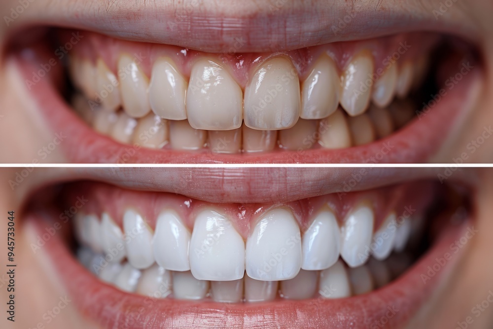 Fototapeta premium smiling teeth whitening before and after treatment