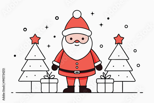 Christmas Santa Calus with Decorated christmas Trees in Background 