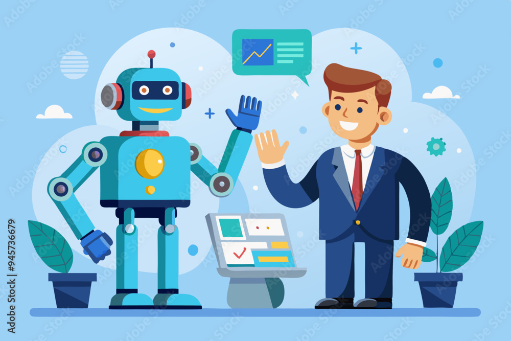 Working together with AI Artificial Intelligence, human cooperate with machine or robot, AI help or support coworker, assistance or partnership concept, businessman hand high five with robot hand.
Working together with AI Artificial Intelligence, human cooperate with machine or robot, AI help or support coworker, assistance or partnership concept, businessman hand high five with robot hand.