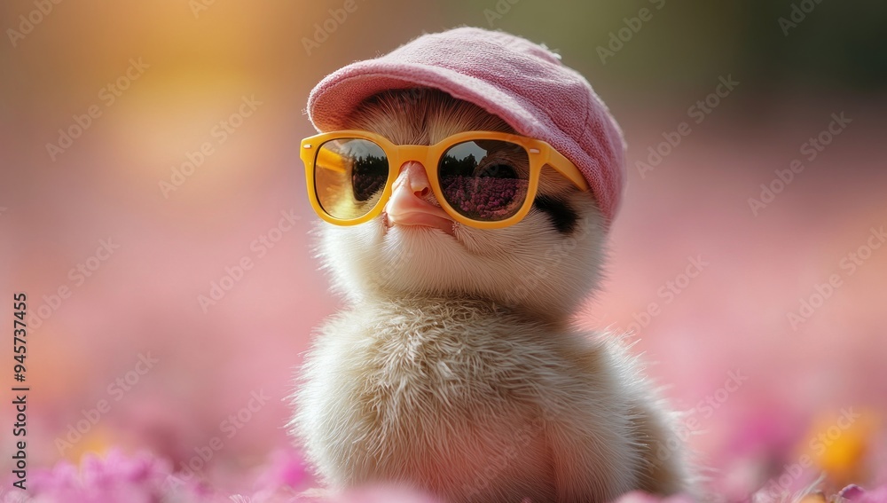 Obraz premium Cute Chick Wearing Sunglasses and a Hat
