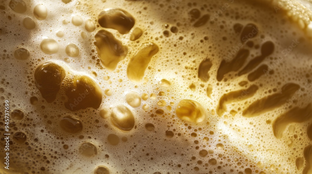 Close-up of Beige Foam with Bubbles and Shadows Close-up of Beige Foam with Bubbles and Shadows